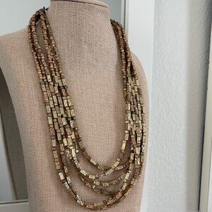Chico's Multi-Strand Gold and Brown Necklace 9” 5”ex  22” open